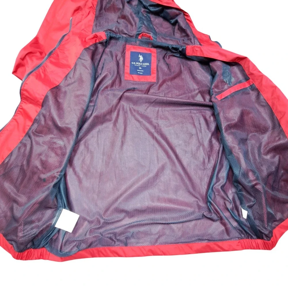 US Polo Assn Mens Windbreaker Jacket Red Hooded Mesh Lined XL 105453P2